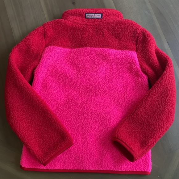 Vineyard Vines (like new) girl XS colorblock pink and red shep fleece pullover. - Picture 6 of 6